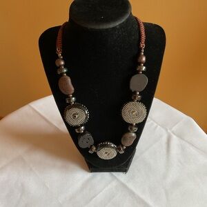 Stunning Brown and Silver Beaded Boho Necklace